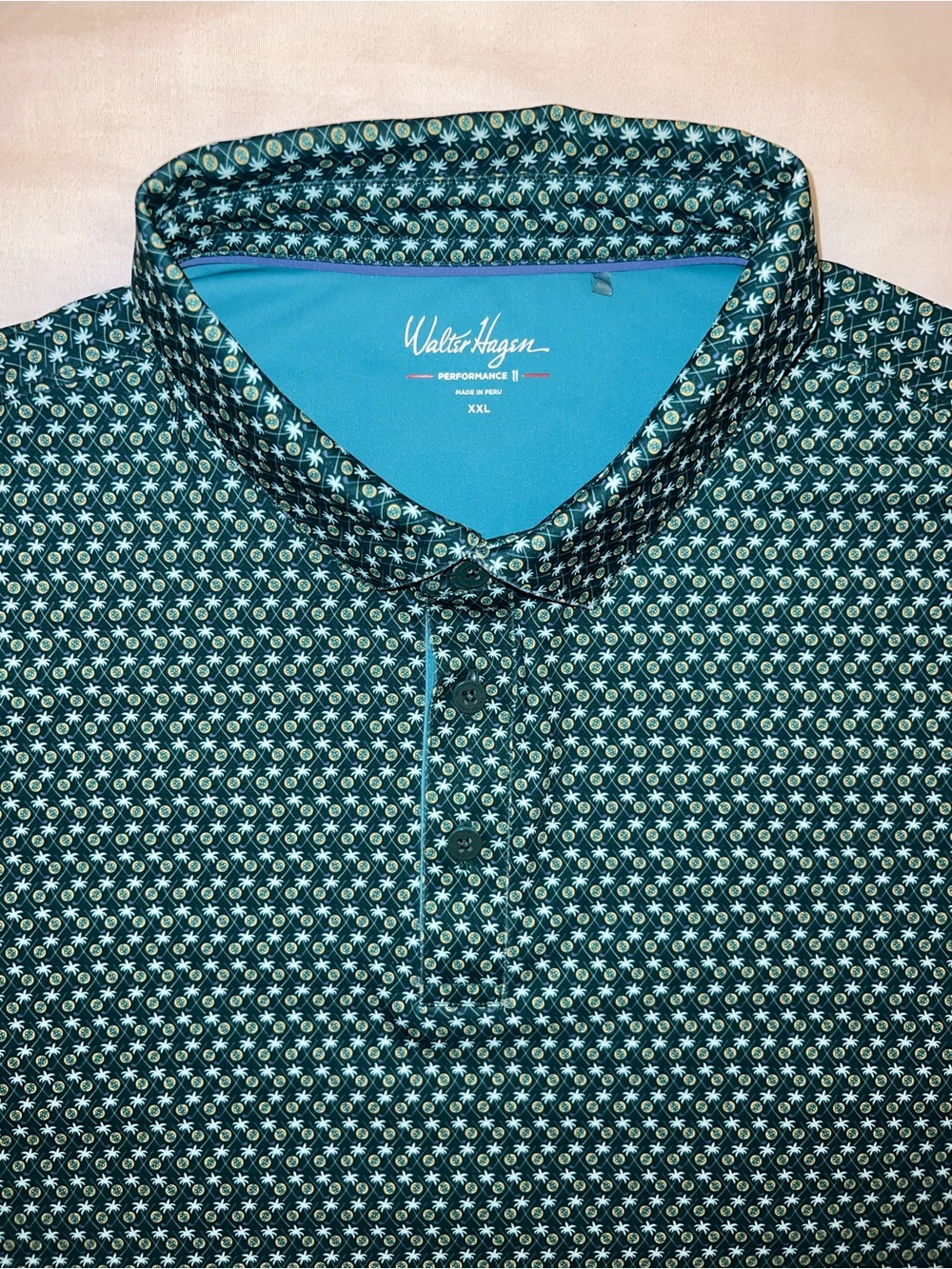 Walter Hagen Performance 11 Men's 2XL Geometric Green Palm Tree AOP Stretch Polo